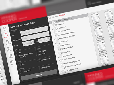 Document Search Screen documents arrangement filters web application