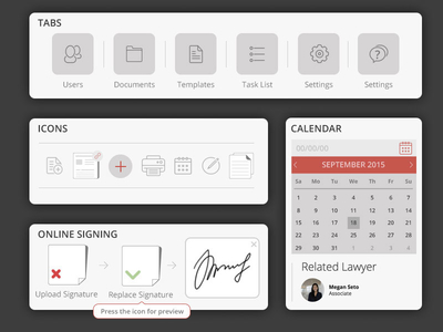 UI elements calendar icons signature web application