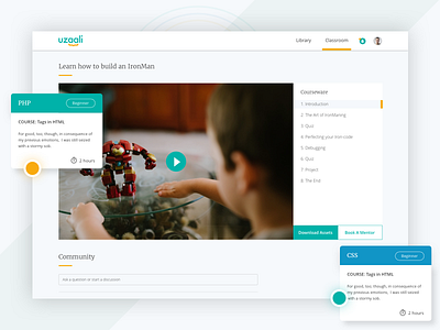 UZAALI clean course design desktop interface learn ui video web