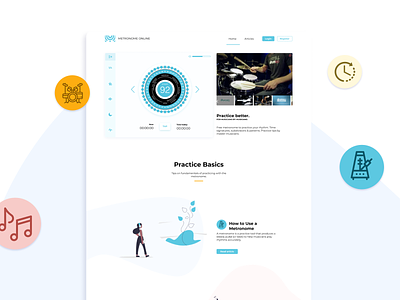 A Modern Metronome App for a Music Startup branding color design illustration logo metronome music startup ui ux webdesign webdevelopment website