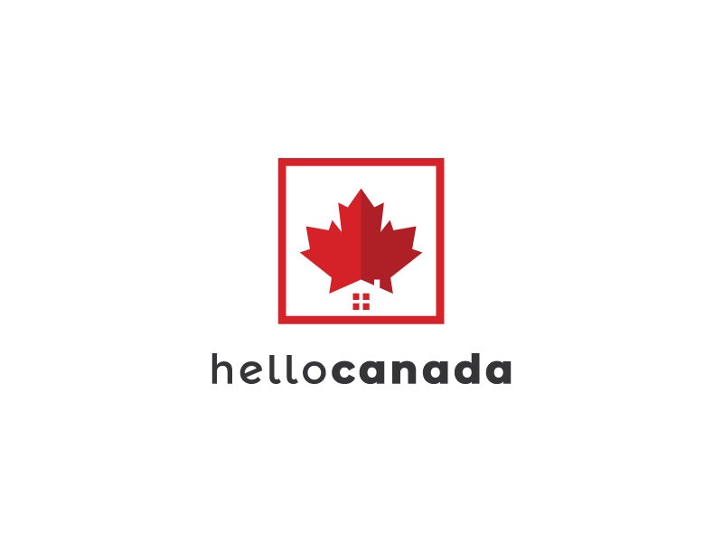 Hello Canada clever logo negative space home house maple canada minimal clever