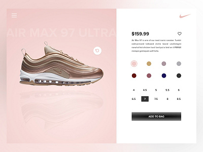 Product Page for Air Max 97 design e commerce nike pink product product page ui