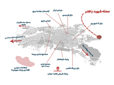 well known places in mashhad- map design graphic design map design