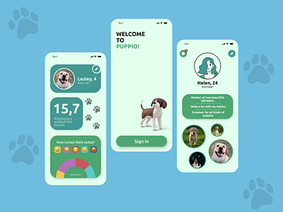 PUPPIO! - Concept app for dog owners 3d animals app application concept cute design dogs graphic design green illustration puppy ui ui design ux ux design