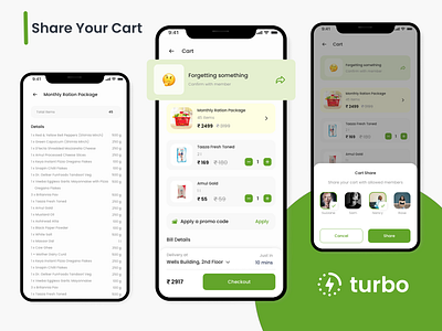 turbo Fastest Groceries Delivery App app design cart cart ui clean ui daily food fast delivery app fruit app groceries app grocery milk app mobile app mobile design mobile ui share your cart ui update cart ux vegetable app