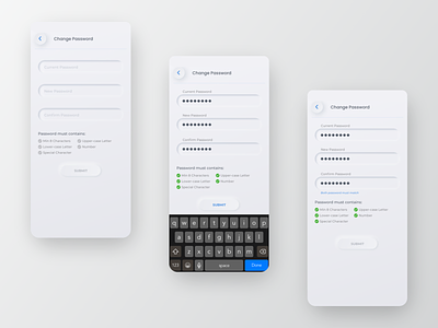 Change Password App Screens android app design change password create account forgot password ios login material design material ui mobile app new password new user onboarding reset password sign up ui kit update password