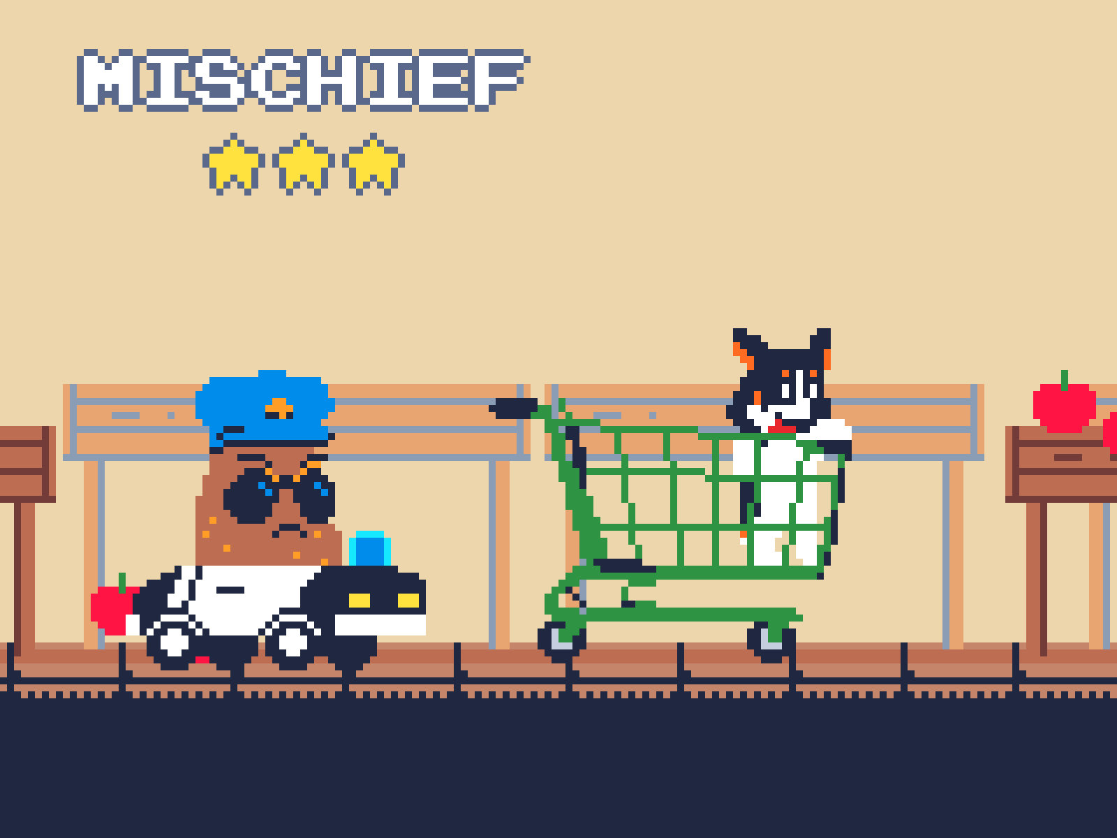 100 Super Market Mischief 8bit animacion animación animation corgi dog gameart grocery grocerystore pet pixelart pixelpets police potato retro retrogame retrogames ドット絵