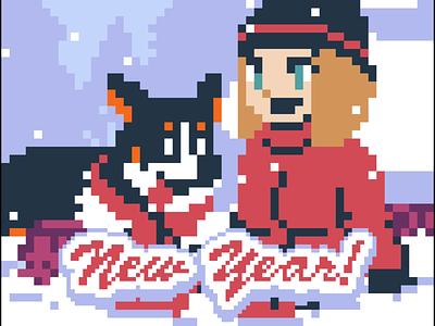 112 - Happy New Year 2021 8bit animation corgi cute cute art dog kawaii pixel art pixelart retro snow ドット絵