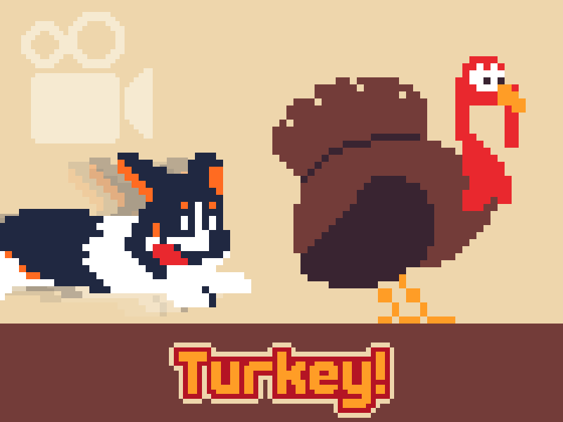 Turkey prep! Woof! 8bit animation autumn corgi cute gameart goodboy kawaii knives pixel art pixelart retro thanksgiving turkey ドット絵