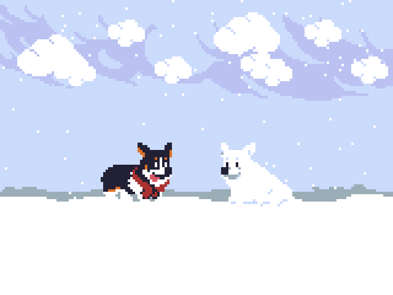 2 Cousin Husky 8bit animation corgi corgis husky pixelart snow