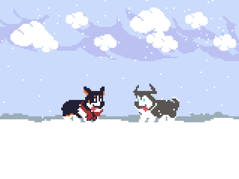 3 Digging With Husky 8bit animation corgi corgis husky pixelart snow