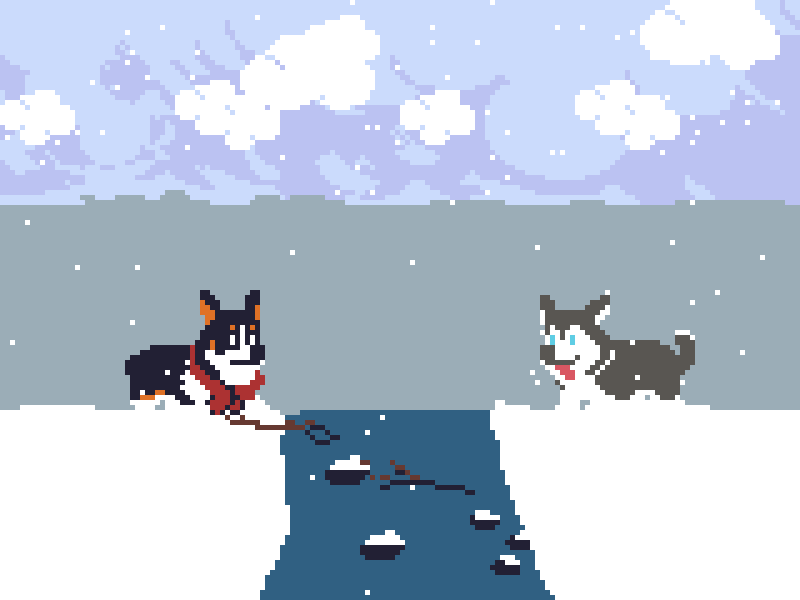 7 Heavy Snow 8bit animation corgi corgis dogs husky pixelart snow