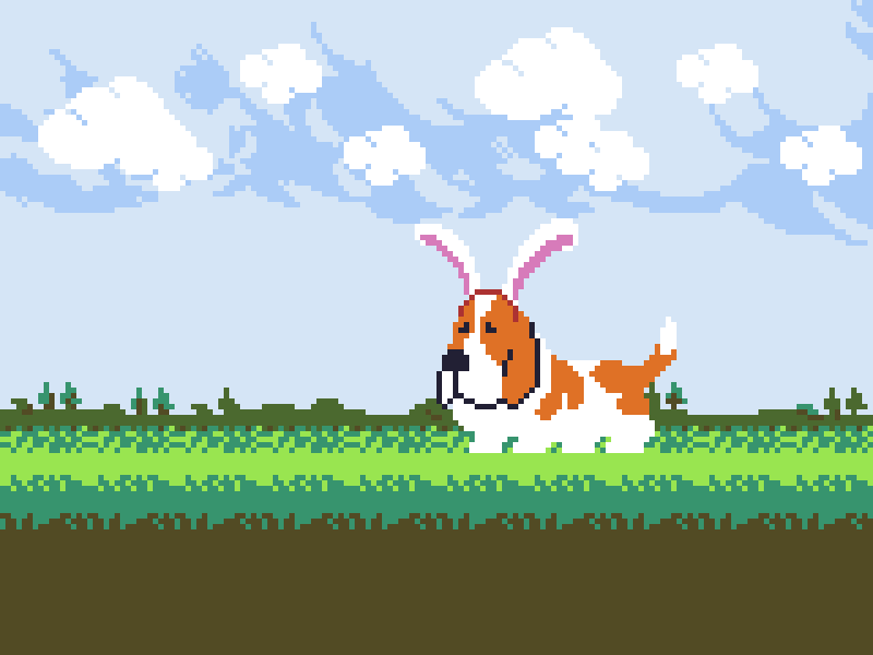 25 Easter Basset 8bit animation basset corgi dog doggo dogs easter pixelanimation pixelart sniff ドット絵