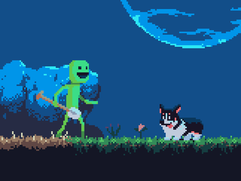 41 Moonquest 8bit animation corgi dog moonquest pixelanimation pixelart retro ドット絵