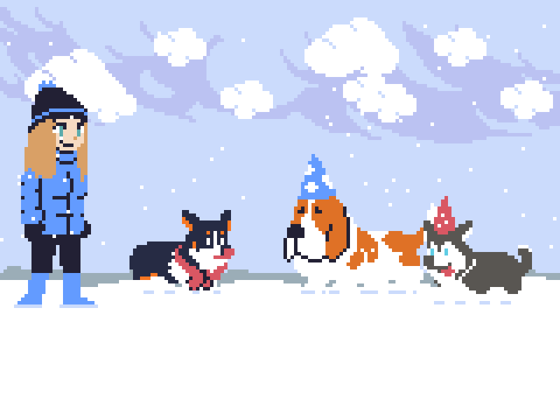 59 Happy New Year 8bit animation basset corgi dog husky newyear newyear2019 pixelart retro snow ドット絵