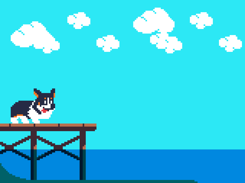 66 Lake 8bit animation corgi dog doggypaddle dogpaddle lake pixelart retro swim swimmies ドット絵