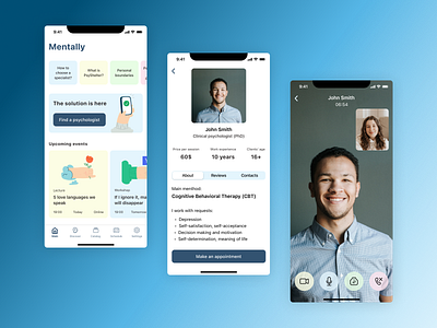 Mentally - psychological help mobile app design ui