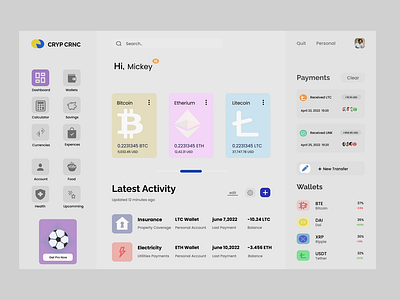 Crypto currency dashboard