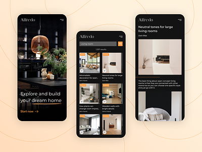 Interior Design Application aesthetic app black dark mode design fresh interior ios modern orange simple ui ux