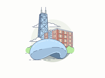 Chicago Office bean chicago city cloud gate hancock tower illustration line art vector