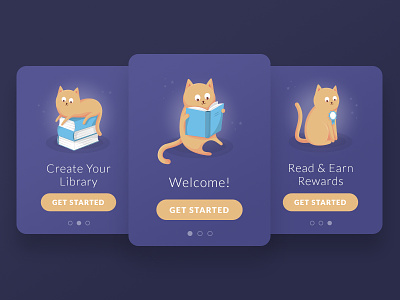Books App Onboarding app book cat ginger illustration library onboarding screens splash ui