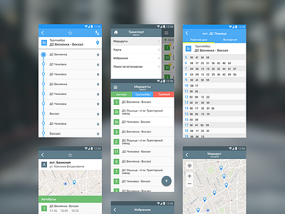 - Transport app - android app blue clean gray list map material pin public schedule transport
