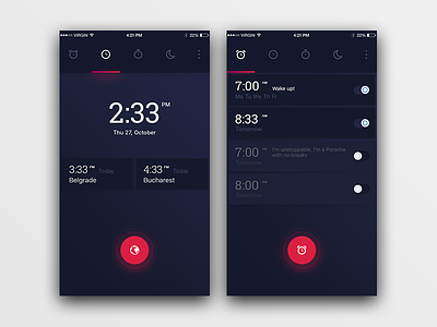 Alarm Clock App alarm clock app clean floating button icons ios iphone red simple switcher texture time