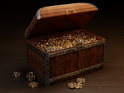 Chest with coins 3d blender chest golden coin graphic design illustration pirats wood