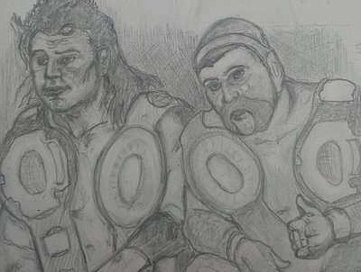 Pencil sketch of the Steiners after winning the IWGP tag belts animation art character art pen and ink wrestling