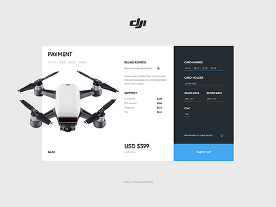 Dji Spark. Credit Card Checkout