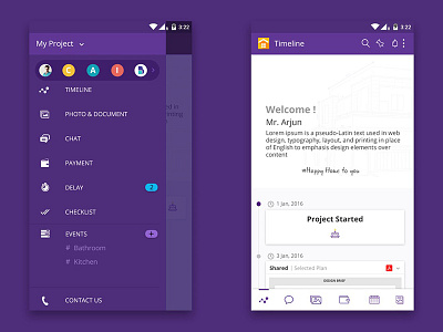 Building Your Home App app construction design home mobile new side menu timeline ui