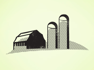 Farmette barn distressed dots farm landscape logo silos