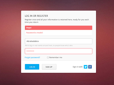 Login screen button error form login password register username