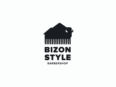 BIZON STYLE barbershop comb logo logotype mountains sign symbol