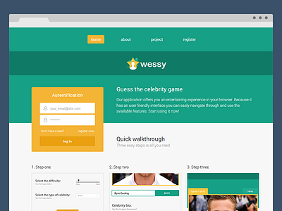 Wessy Guessing Game design flat landing page log in web