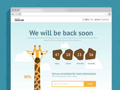 We will be back soon! coming coming soon countdown giraffe illustration soon will be back