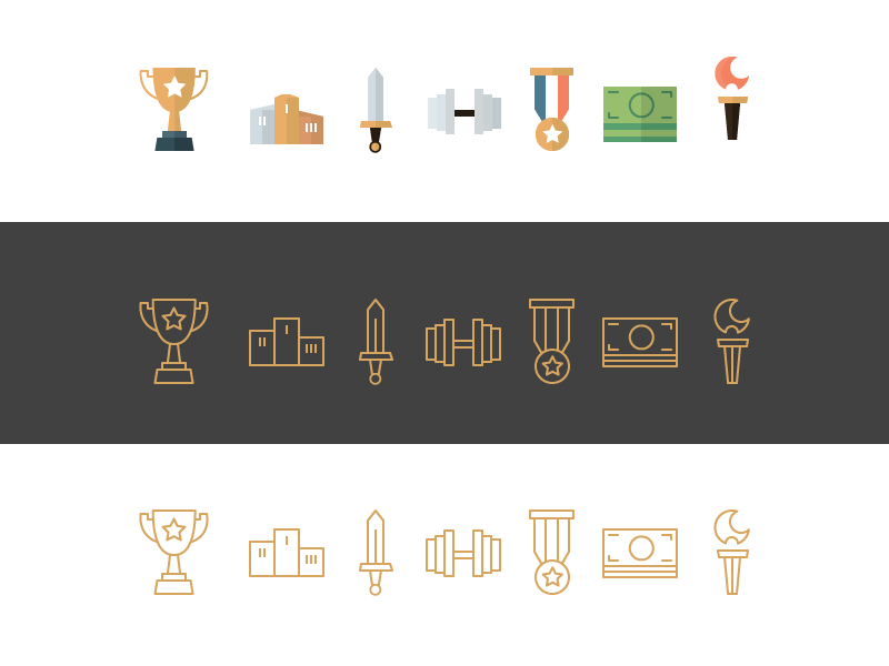 Champicons icons of champions FREE .AI champion olympic winning icons money sword trophy podium medal torch success flat icons