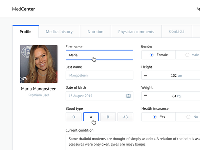 Medcenter profile dashboard dashboard flat form inputs medical profile ux