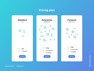 Daily UI #030 - Pricing (Rebound) 030 aveiro dailyui dailyui 030 dailyuichallenge elvas freelancer graphic designer minimalism mobile ui pricing pricing page pricing plan pricing plans pricing table princing rebound ui design ui designer ui ux