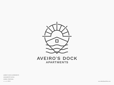 Aveiro's Dock Apartments // logofolio aveiro badge badge logo dock elvas freelancer graphic designer logo design logofolio logotype logotypes map map logo mapping maps minimalist pin roof sea sun