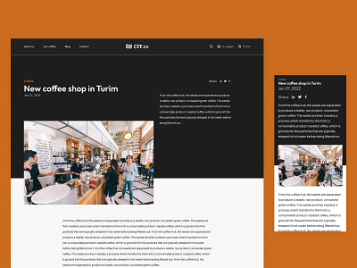 Coffee website, blog post page