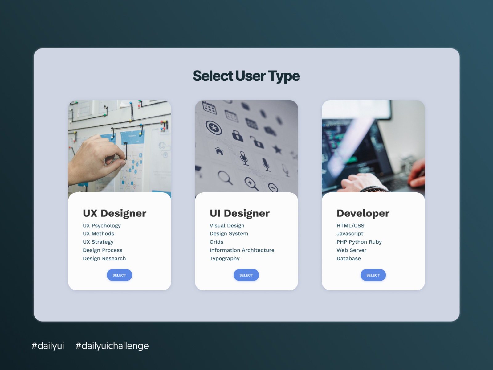 Daily UI #064 - Select User Type by Daniel Santinhos on Dribbble