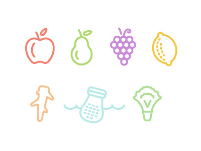 Fruits, veggies, snack Icons