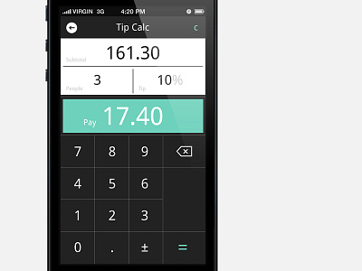 Calculator app, tip screen app calc calculator clean flat ios iphone tip ui