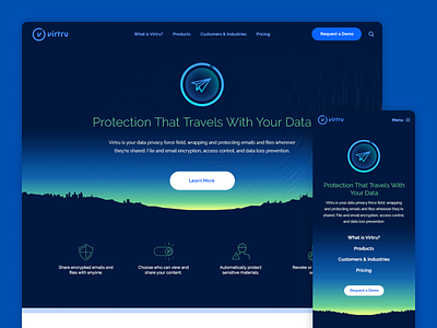 Virtru - Website Redesign 2016 blue cybersecurity guidelines hero horizons minimal privacy ui vector vibrant website