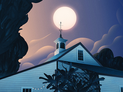 Moonlit Cupola architecture atmospheric clouds cody muir dusk illustration illustrator magicmuir moon night plants scene trees vector