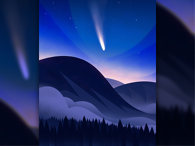 Comet NEOWISE atmosphere atmospheric clouds cody muir comet comet neowise design forest illustration illustrator magicmuir mountains nature space stars trees vector wilderness