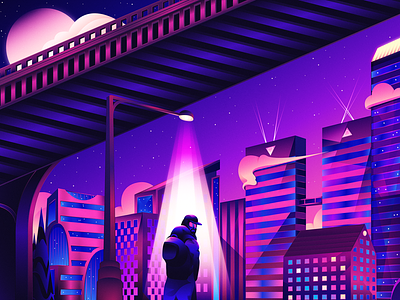 Bridge City architecture buildings city cody muir cyberpunk illustration illustrator synthwave travel vector