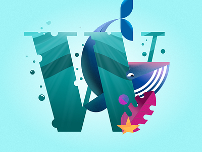"W" like a whale 2d art 36daysoftype affinity designer affinitydesigner alphabet animals flatdesign ocean pastel typogaphy underwater vector art vector illustration whale