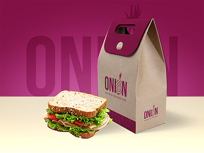 Onion advertising bag concept craft design food graphic logo mockup onion packaging purple takeawaybag typography
